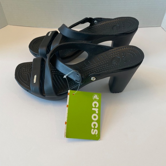 Crocs Black Heels Sandals Comfortable Classic Style‎ Shoes - Picture 7 of 7